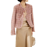 Wool pink jacket spring and autumn new tweed short coat top women's clothing