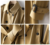 Collage of a beige trench coat waistband.