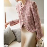 Wool pink jacket spring and autumn new tweed short coat top women's clothing