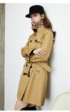Spring and Autumn New Slim Chelsea Classic Black Buckle Midi Khaki Trench Coat Women's Fashion British Style