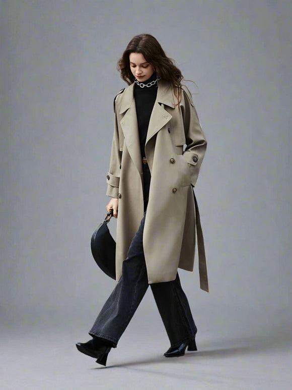 Fashion Women Spring and Autumn New British High-end Retro Double-breasted Trench Coat Jacket Women's long coat