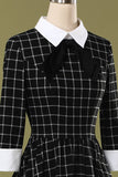 Fashion Women Casual 3/4 Sleeves Swing Dress Retro Vintage Style Checker Dresses