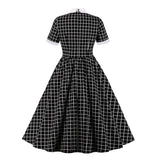 Fashion Women Casual 3/4 Sleeves Swing Dress Retro Vintage Style Checker Dresses