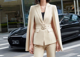 [Blazer Only] Women Open Sleeves Cape Blazer Suit With Belt Fashion Elegant Suit