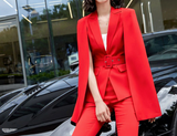 [Blazer Only] Women Open Sleeves Cape Blazer Suit With Belt Fashion Elegant Suit