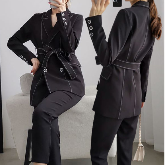 [Blazer Only] Plus Size Women Blazer Suit For Work Black Color Long Sleeves Elegant Formal Double Breasted Suit